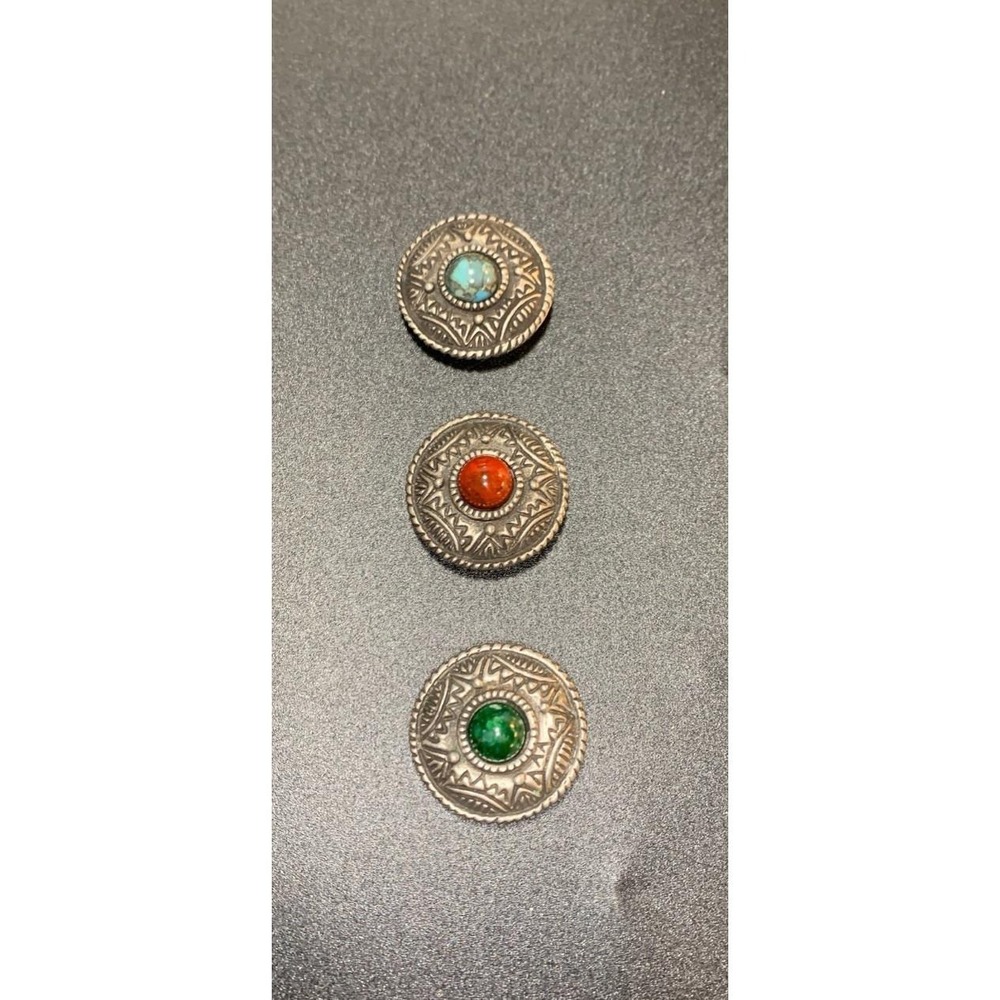 Vintage 3 NONY New York Button Covers Matte Silver Tone Concho Style Southwest